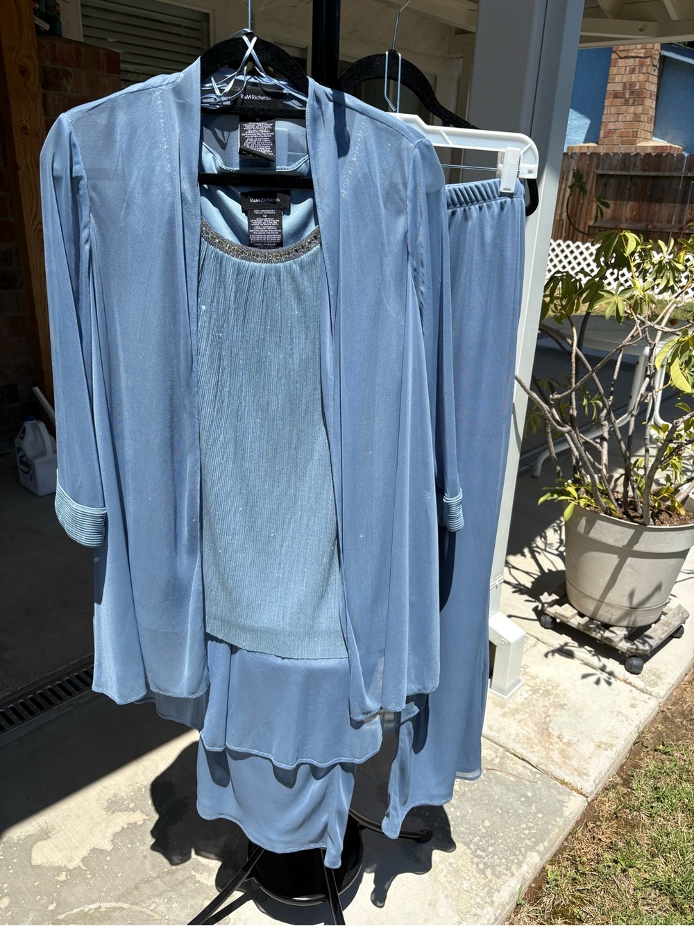 R&M Richards Light Blue Three-Piece Dress Set with Rhinestone Trim
